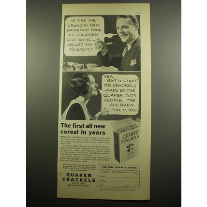 1932 Quaker Crackels Cereal Ad - Is this the crunchy new breakfast food