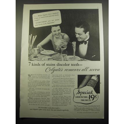 1933 Colgate's Tooth Paste Ad - 7 kinds of stains discolor teeth