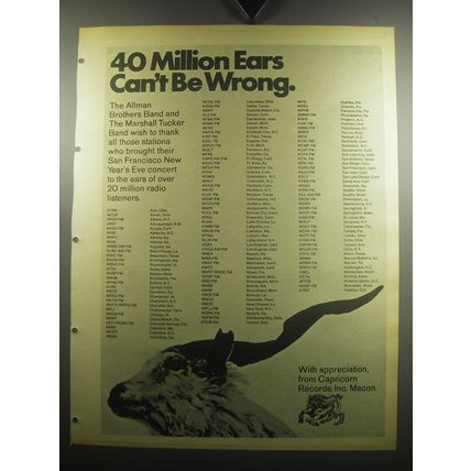 1974 Allman Brothers Band and The Marshall Tucker Band Ad - 40 Million Ears