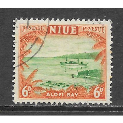 NIUE 1950 6d USED SG118 118 SG USED STEAMER ALOFI BAY BOAT SHIPS COASTAL SCENE