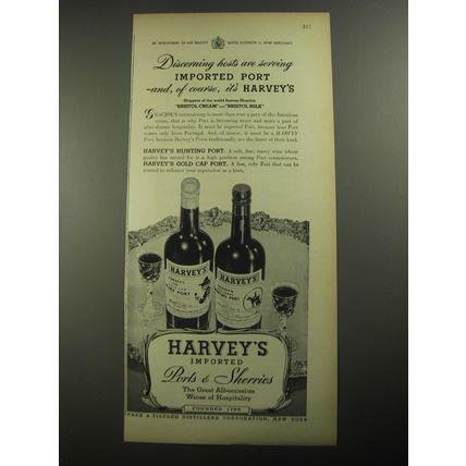 1956 Harvey's Ports & Sherries Ad - Discerning hosts are serving Imported Port