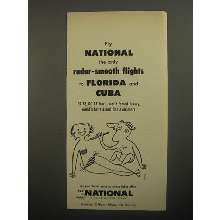 1956 National Airline Advertisement - Radar-smooth flights to Florida and Cuba