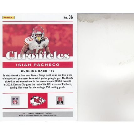 ISIAH PACHECO ROOKIE 2022 AUTOGRAPHED KANSAS CITY CHIEFS SUPER BOWL CHAMPION CRD
