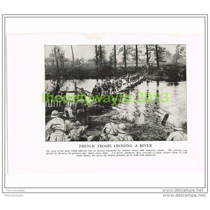 FRENCH TROOPS CROSSING A RIVER, FRANCE, PHOTO BOOK ILLUSTRATION c1914