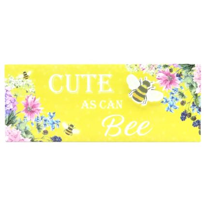 Cute as Can Bee Plaque Yellow Floral with Bee Detail Freestanding 8 CM Decor