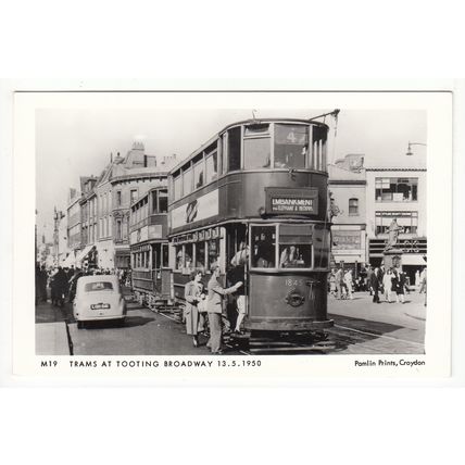Trams at Tooting Broadway London Pamlin Prints Reproduction Postcard M19
