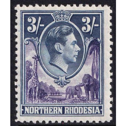 Northern Rhodesia KGVI 1938-52 3s Violet Blue Animals SG42 Mint MH