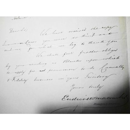 1886 Employers' Liability Assurance Corp., Boston letter on company letterhead
