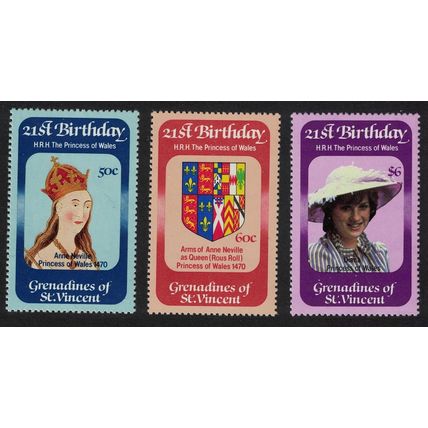 St. Vincent Gren 21st Birthday of Princess of Wales 3v 1982 MNH SG#229-231