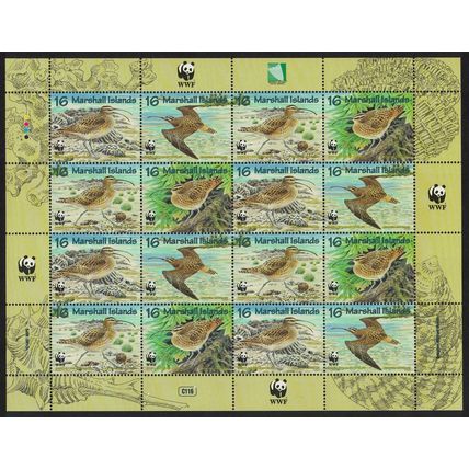 Marshall Is. Birds WWF Bristle-thighed Curlew Sheetlet of 4 sets 1997 MNH