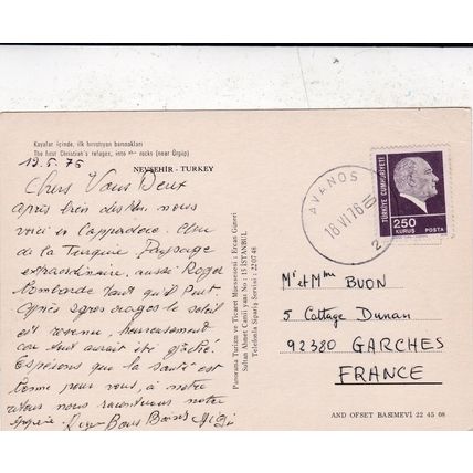 Nevsehir Turkey Postcard posted 1976 creased