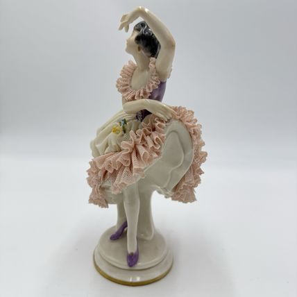 Antique Volkstedt Dresden Porcelain Lace Ballerina Figurine 7” Circa 1760