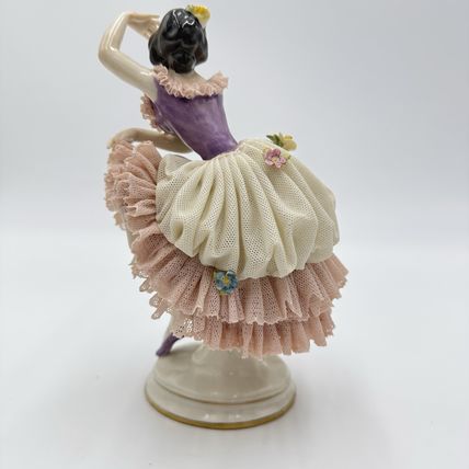 Antique Volkstedt Dresden Porcelain Lace Ballerina Figurine 7” Circa 1760