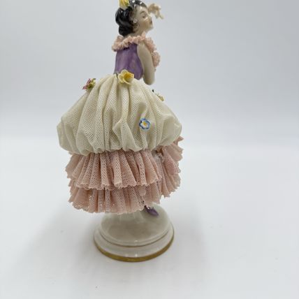Antique Volkstedt Dresden Porcelain Lace Ballerina Figurine 7” Circa 1760
