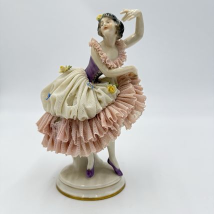Antique Volkstedt Dresden Porcelain Lace Ballerina Figurine 7” Circa 1760