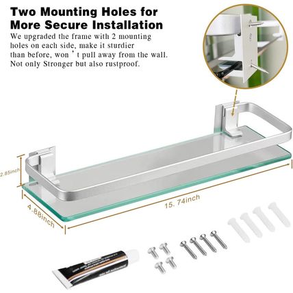 VOLPONE Bathroom Wall Shelf 15.7In Bathroom Glass Shelves Wall Mount Glass Shelf