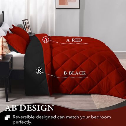 Downluxe King Size Comforter Set - Red and Black King Comforter, Soft Bedding Se