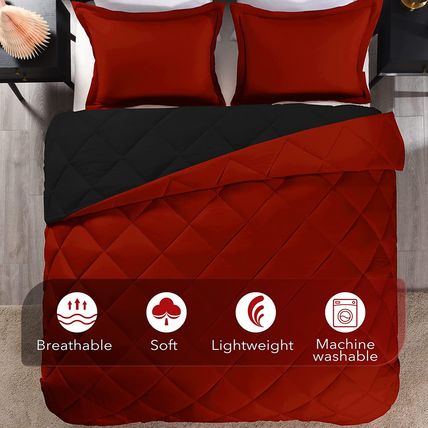 Downluxe King Size Comforter Set - Red and Black King Comforter, Soft Bedding Se