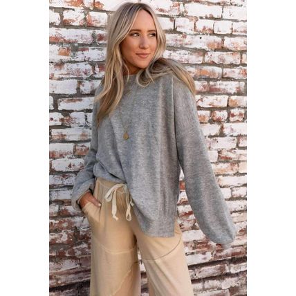 Medium Grey Side Split Drop Shoulder Oversized Top