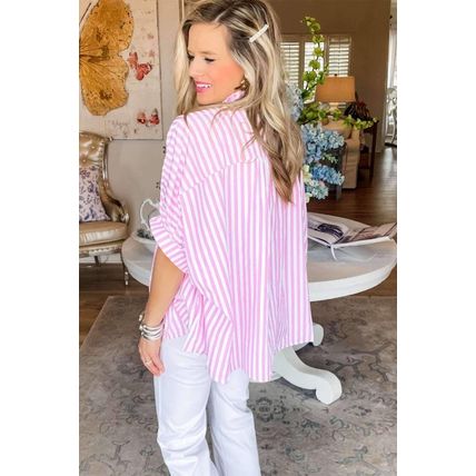 Pink Stripe Dolman Sleeve Oversize Shirt