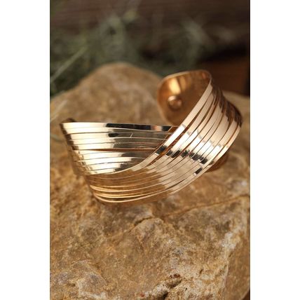 Gold Textured Crossover Metal Cuff Bracelet