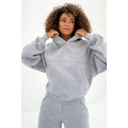 Gray Solid Exposed Seams Hoodie and Joggers Activewear Set