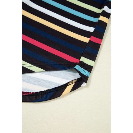 Black Stripe Multicolor Contrast Edge Crew Neck T Shirt