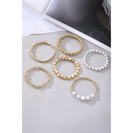 Gold Minimalist Pearl Beaded Multi Layer Elastic Bracelets