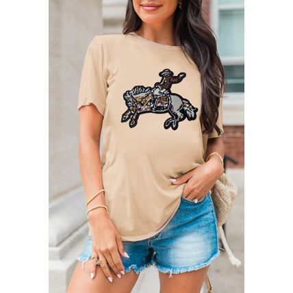 Khaki Sequin Rodeo Graphic Crewneck Tee