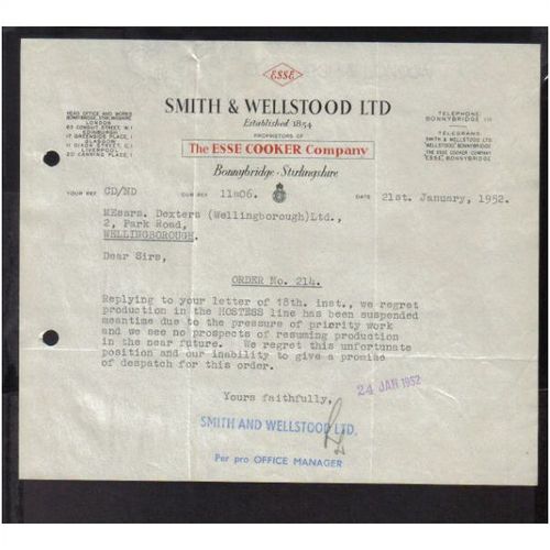 SMITH & WELLSTOOD LTD, "ESSE COOKER CO", BONNYBRIDGE,STERLINGSHIRE  , 21JAN1952