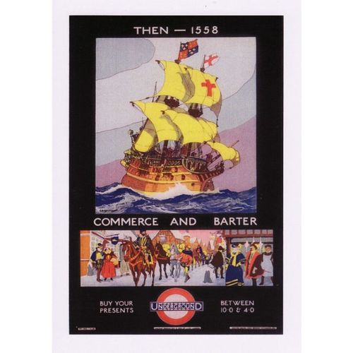 Railway Poster Art Postcard Underground 1558 Warship London Transport Tube 1920