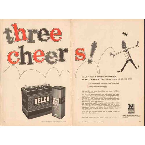 general motors 1956 delco 3-cheers factory fresh battery vintage ad