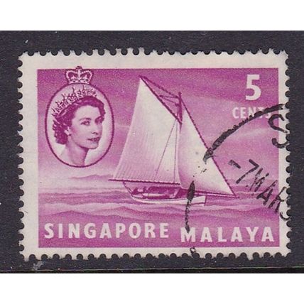 SINGAPORE 1955 QEII 5c SHIP USED SG41