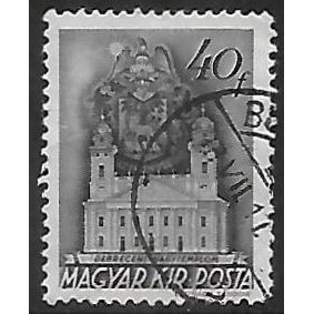 Mi 718: 40 f. grey-black Defin.: Reformed Great Church of Debrecen, wmk. X B2