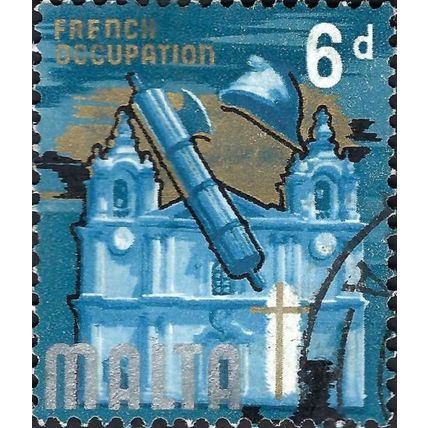 MALTA, French occupation, Mdina cathedral, blue 1965, 6d, #2
