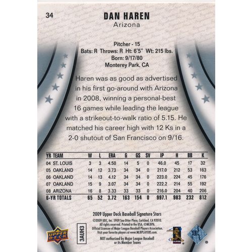 2009 Upper Deck Signature Stars Baseball 34 Dan Haren Arizona Diamondbacks