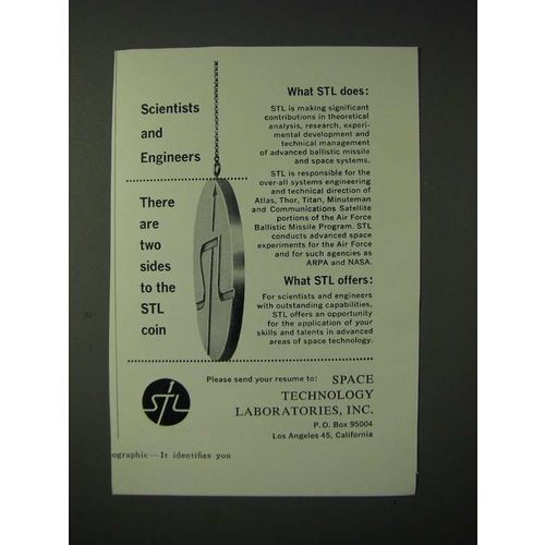 1960 Space Technology Laboratories Ad - Scientists and Engineers