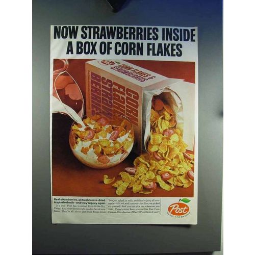 1965 Post Corn Flakes & Strawberries Cereal Ad