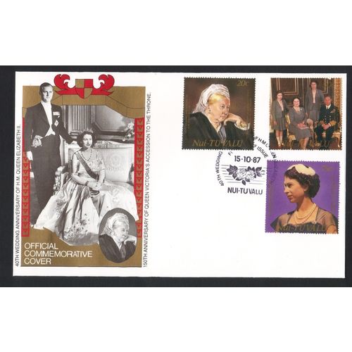 NUI-TUVALU 1987 40th WEDDING & 150th VICTORIA ACCESSION FIRST DAY COVER FDC