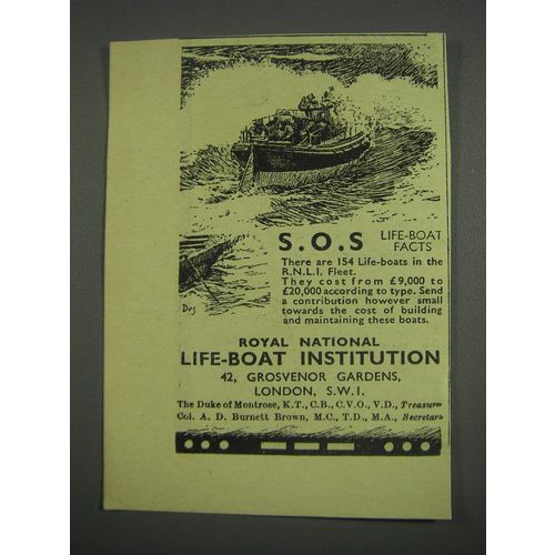 1949 Royal National Life-Boat Institution Ad - S.O.S Life-boat facts
