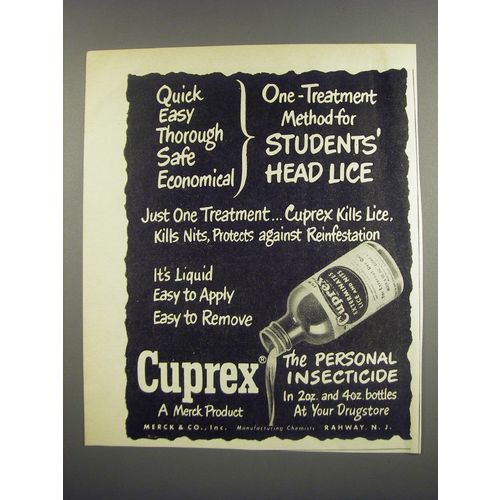1949 Merck Cuprex Lice Treatment Ad - Quick easy thorough safe economical