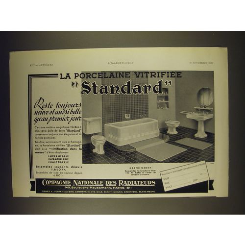 1938 Ideal Standard Ad - in French - La porcelaine vitrifiee Standard