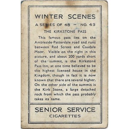 Winter Scenes 1937 Senior Service Cigarette Card 43 - The Kirkstone Pass