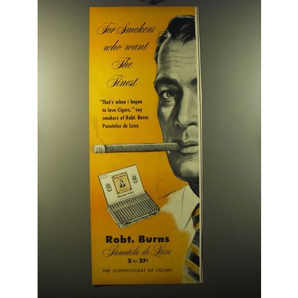 1950 Robt. Burns Panatela de Luxe Cigars Advertisement