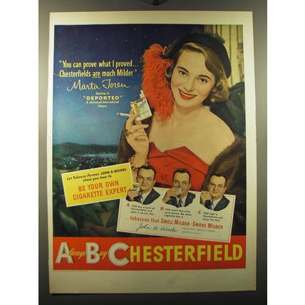 1950 Chesterfield Cigarettes Ad - Marta Toren - You can prove