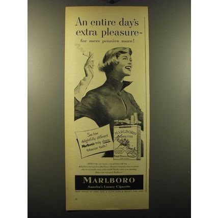 1950 Marlboro Cigarettes Ad - An entire day's extra pleasure - for mere pennies