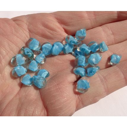 24 Vintage Blue Givre Twist Glass Beads Oblong 9-12mm Crafting Jewelry bd085