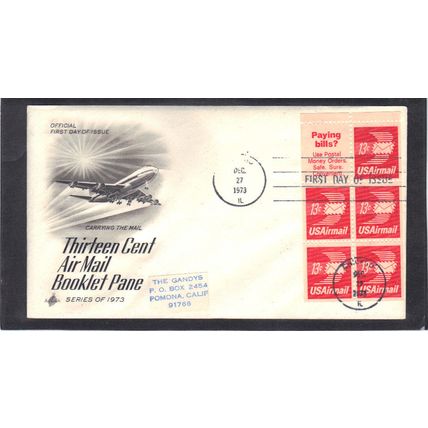 FDC Art Craft C79a 13c Winged Letter Pane/6 (Cachet-Label/A) CV415602