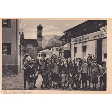 Oberammergau Germany Jungen Lassen School Children by Bank Old Postcard