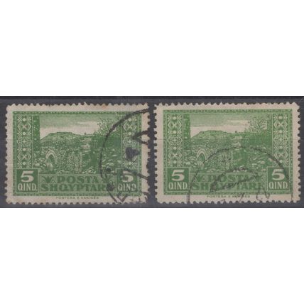 ZAYIX - Albania 148 Used 5q yellow green Kanina Town Landmark 081622S93